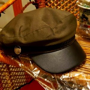 News Boy Cap With faux leather bill and braid